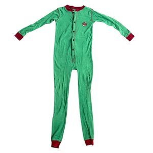 Lazy One Pajama One Piece Size 8 Kids Green Red Trap Door Union Suit